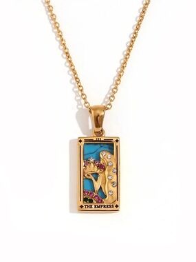 The Empress 18k Gold Plated Tarot Pendant Necklace with CZ Accents. New.